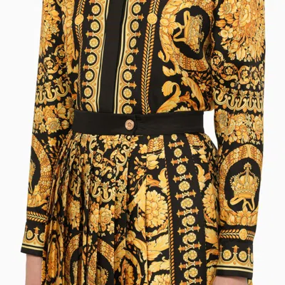 Shop Versace Black And Gold Pleated Silk Mini Skirt Women In Multicolor