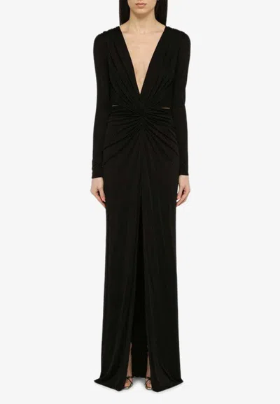 Shop Costarellos Brienne Draped Silk-blend Dress In Black