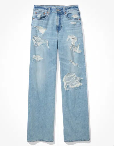 Shop American Eagle Outfitters Ae Ripped Super High-waisted Baggy Wide-leg Jean In Multi
