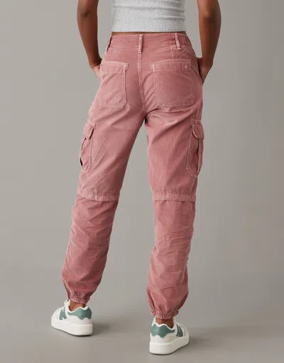Shop American Eagle Outfitters Ae Super High-waisted Baggy Corduroy Cargo Jogger In Pink