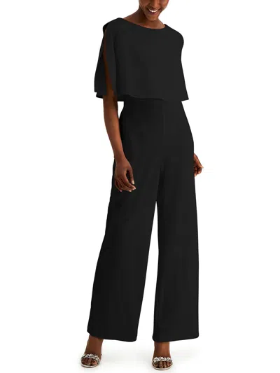 Shop Connected Apparel Womens Cape Wide Leg Jumpsuit In Black