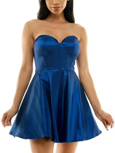 Shop B Darlin Juniors Womens Bustier Ruffled Fit & Flare Dress In Blue