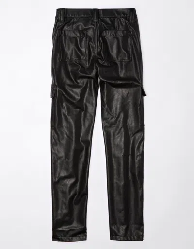 Shop American Eagle Outfitters Ae Stretch High-waisted Vegan Leather Straight Cargo Pant In Black