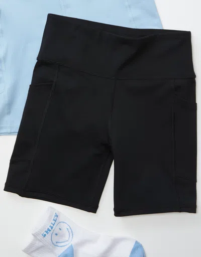 Shop American Eagle Outfitters Ae Everything Pocket Fleece Super High-waisted 6" Bike Short In Black