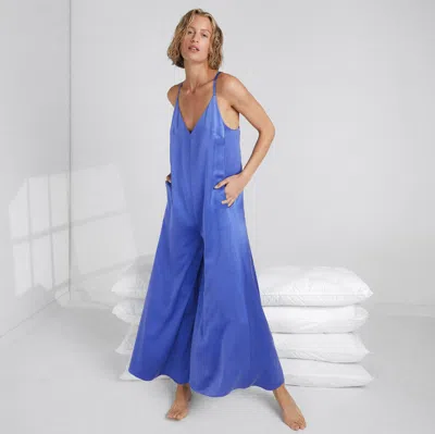 Shop Lunya Washable Silk Elastic Strap Jumpsuit In Athenian Blue
