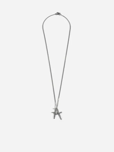 Shop Emanuele Bicocchi Small Skull Double Cross Necklace In Silver