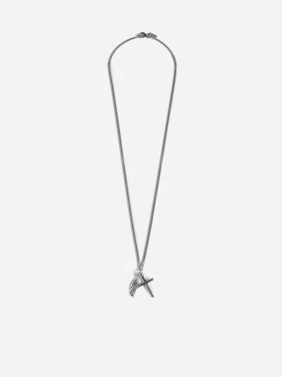 Shop Emanuele Bicocchi Wing + Cross Pendant Necklace In Silver