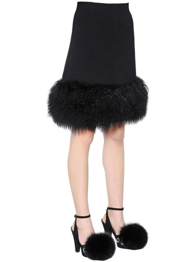 Sonia Rykiel Mongolia Fur & Wool Crepe Skirt In Black