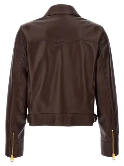 Shop Chloé Leather Jacket In Brown
