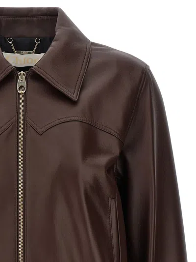 Shop Chloé Leather Jacket In Brown