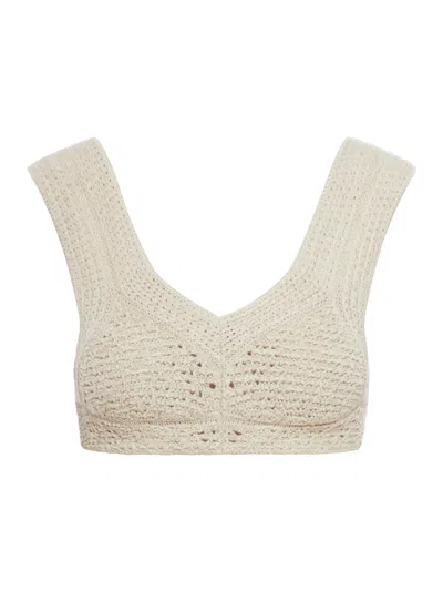 Shop Bottega Veneta Crochet Effect Cotton Bra In Nude & Neutrals
