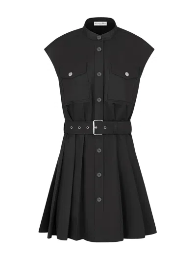 Shop Dior Short Dress In Cotton Gabardine In Black