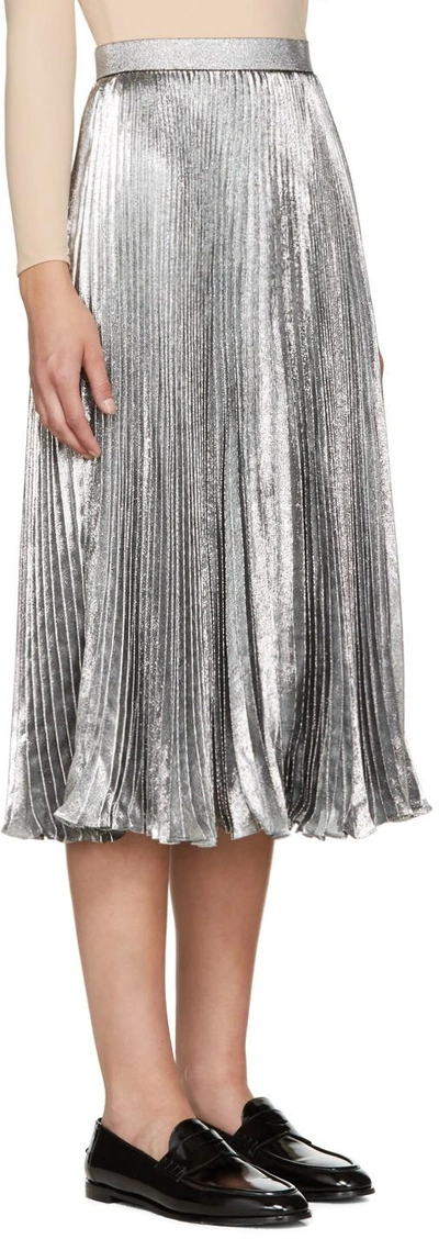 Shop Christopher Kane Silver Metallic Pleated Skirt