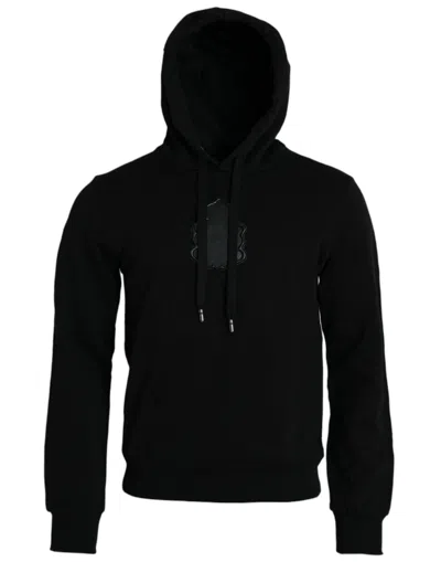 Shop Dolce & Gabbana Black Cotton Hooded Pullover Sweater