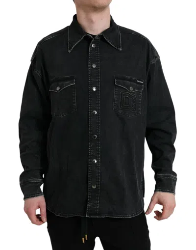 Shop Dolce & Gabbana Black Cotton Long Sleeve Denim Casual Shirt