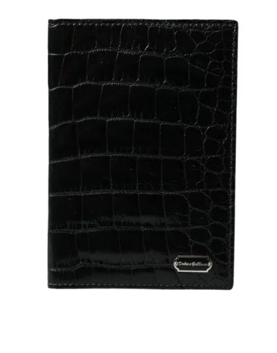 Shop Dolce & Gabbana Black Exotic Skin Leather Long Bifold Passport Holder