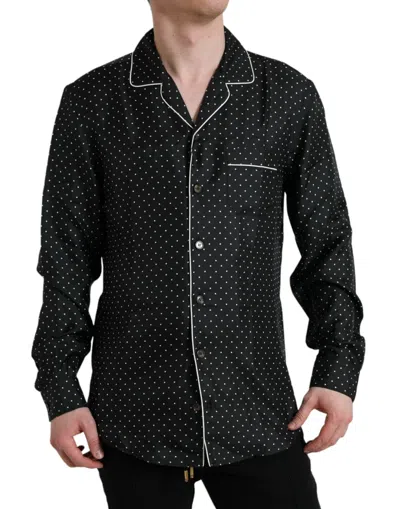 Shop Dolce & Gabbana Black Polka Dot Silk Long Sleeve Shirt