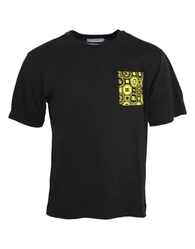 Dolce & Gabbana Black Printed Pocket Cotton Crewneck T-shirt In Black