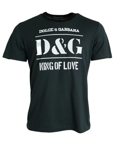 Shop Dolce & Gabbana Blue Graphic Print Cotton Crew Neck T-shirt