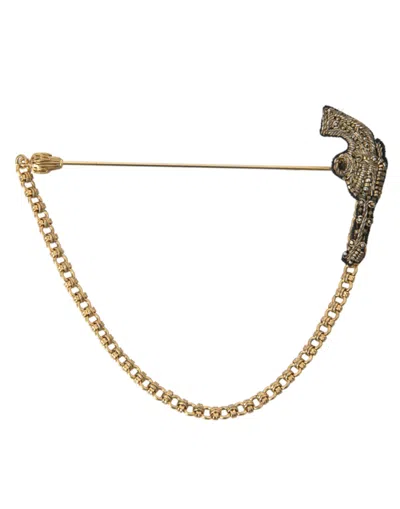 Shop Dolce & Gabbana Brass Copper Silk Revolver Gun Men Brooch Lapel Pin