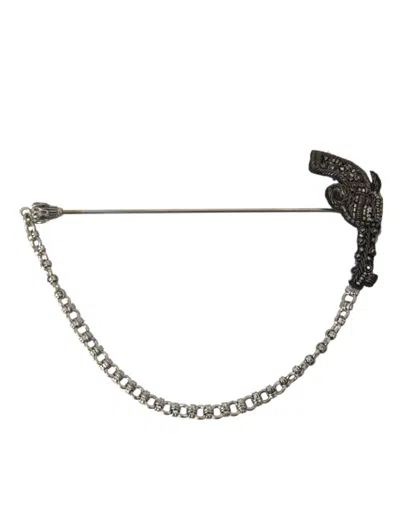 Shop Dolce & Gabbana Brass Copper Silk Revolver Gun Men Brooch Lapel Pin