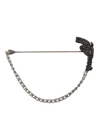 Dolce & Gabbana Brass Copper Silk Revolver Gun Men Brooch Lapel Pin In Copper