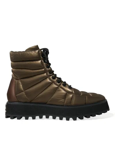 Shop Dolce & Gabbana Bronze Plateau Padded Boots With Dg Logo Plate