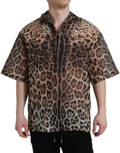 Shop Dolce & Gabbana Brown Leopard Button Down Casual Shirt