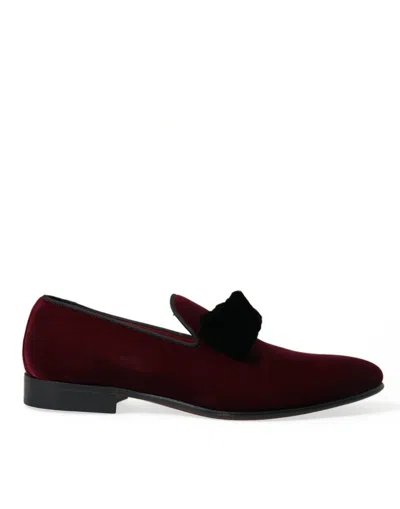 Shop Dolce & Gabbana Burgundy Velvet Loafers