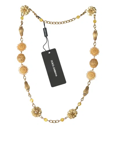 Shop Dolce & Gabbana Crystal Flower Filigree Gold Brass Statement Necklace