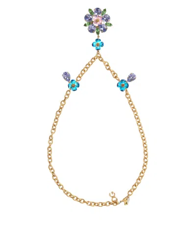 Shop Dolce & Gabbana Gold Brass Chain Crystal Floral Pendant Charm Necklace