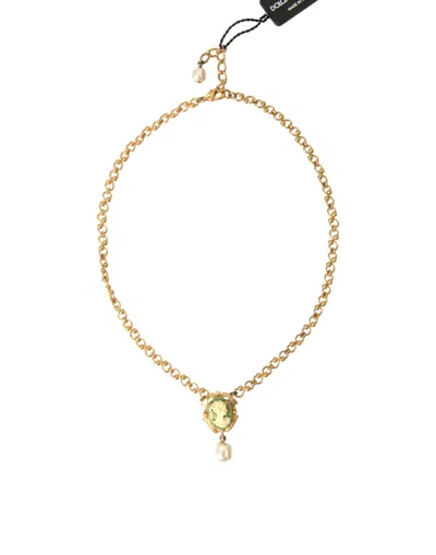 Shop Dolce & Gabbana Gold Brass Chain Pearl Pendant Charm Necklace