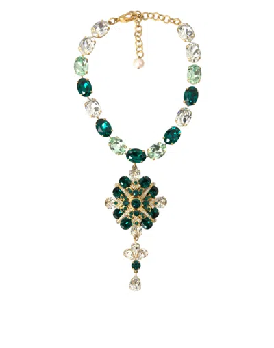 Shop Dolce & Gabbana Gold Brass Crystal Strass Embellished Collar Necklace