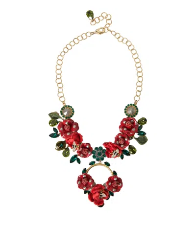 Shop Dolce & Gabbana Gold Brass Link Chain Rose Petal Crystal Pendant Necklace