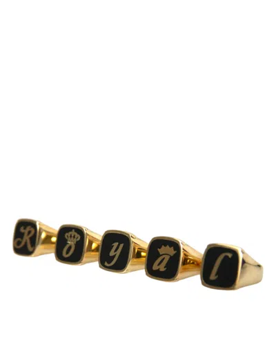 Shop Dolce & Gabbana Gold Brass Royal Enamel Set Of 5 Ring