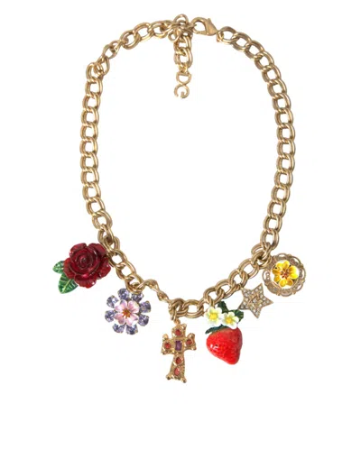 Shop Dolce & Gabbana Gold Chain Rose Cross Strawberry Star Pendant Necklace