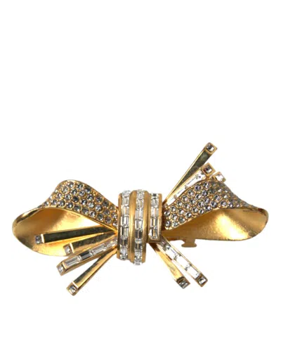 Shop Dolce & Gabbana Gold Tone Brass Bow Crystal Women Hair Clip