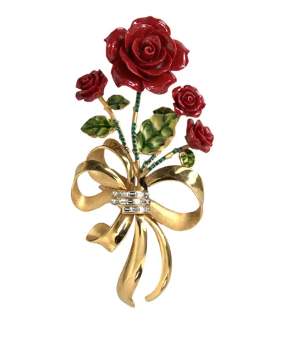 Shop Dolce & Gabbana Gold Tone Brass Rose Crystal Women Hair Clip