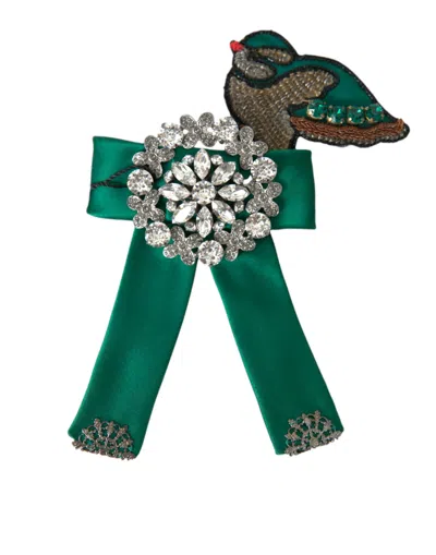 Shop Dolce & Gabbana Green Satin Bird Crystal Women Hair Clip