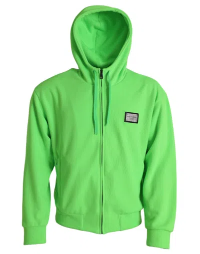 Shop Dolce & Gabbana Neon Green Hooded Full Zip Top Sweater