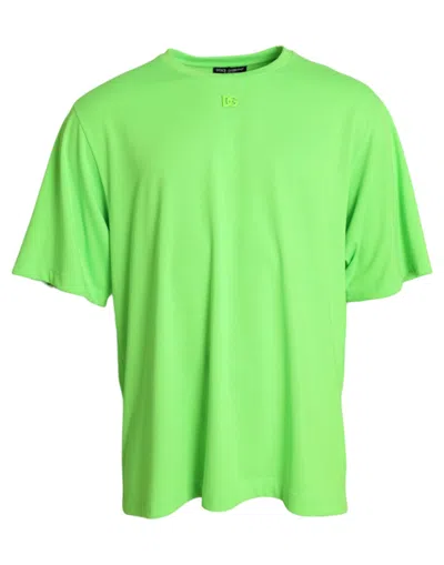 Shop Dolce & Gabbana Neon Green Embossed Logo Crew Neck T-shirt