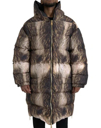 Shop Dolce & Gabbana Parka Brown Full Zip Hooded Long Coat Jacket