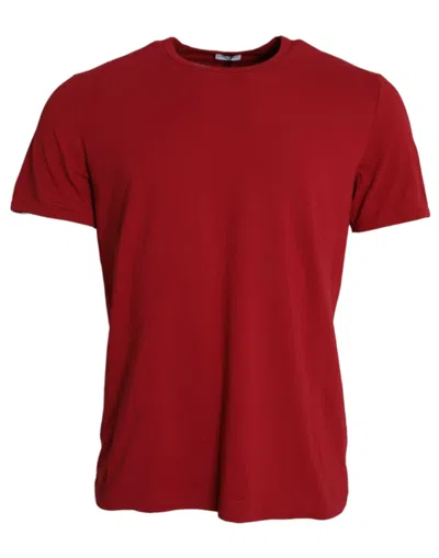 Shop Dolce & Gabbana Red Logo Embroidery Cotton Crew Neck T-shirt