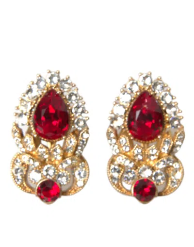Shop Dolce & Gabbana Sterling Silver Gold Plated Red Crystals Jewelry Earrings