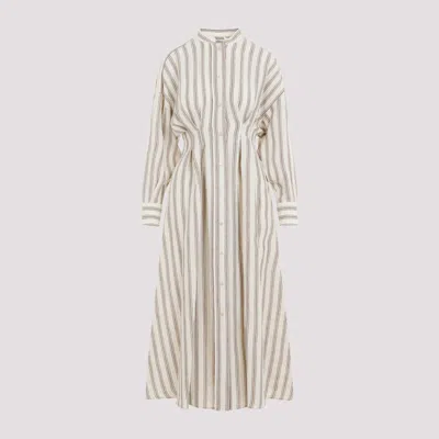 Shop Max Mara White Brown Striped Linen Long Dress