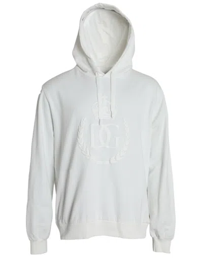 Shop Dolce & Gabbana White Cotton Hooded Sweatshirt Pullover Sweater