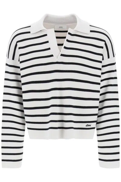 Shop Ami Alexandre Mattiussi Striped V-neck Magic Pullover Sweater. In Grigio