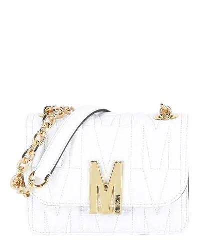 Shop Moschino Quilted M Leather Crossbody Bag In White