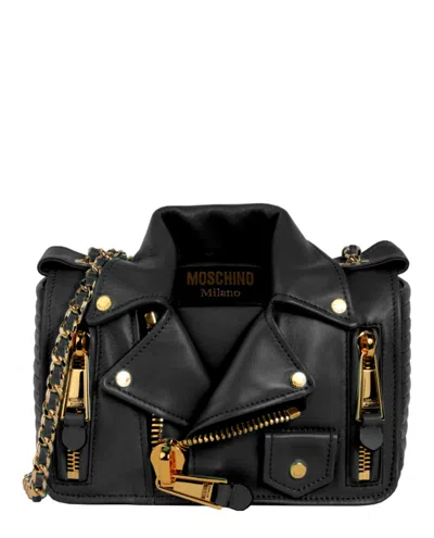 Shop Moschino Leather Jacket Shoulder Bag In Gold
