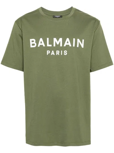 Shop Balmain T-shirts And Polos In Kaki/blanc